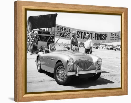 Donald Healey with an Austin Healey at a Motor Race-null-Framed Premier Image Canvas