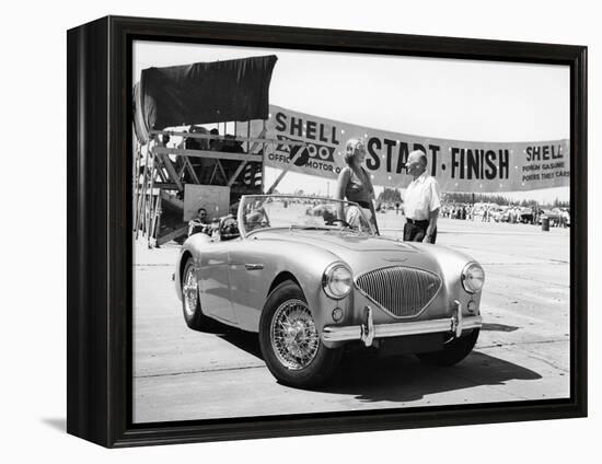 Donald Healey with an Austin Healey at a Motor Race-null-Framed Premier Image Canvas