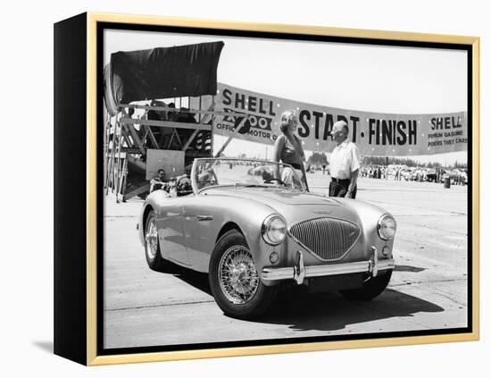 Donald Healey with an Austin Healey at a Motor Race-null-Framed Premier Image Canvas