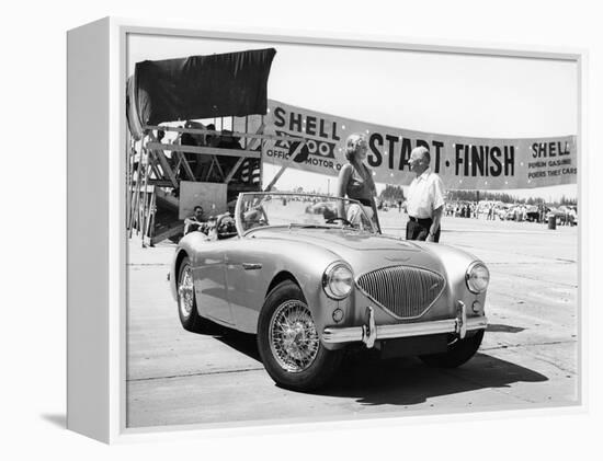 Donald Healey with an Austin Healey at a Motor Race-null-Framed Premier Image Canvas