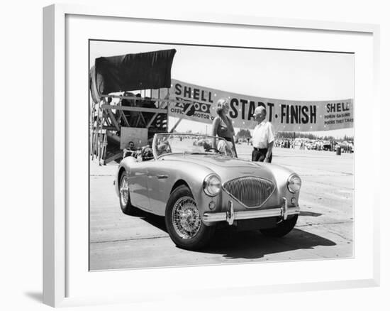 Donald Healey with an Austin Healey at a Motor Race-null-Framed Photographic Print
