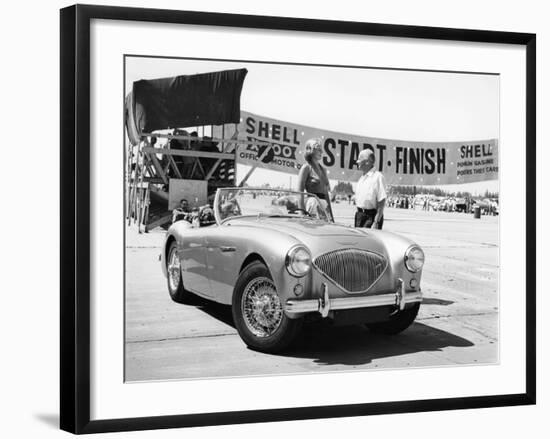 Donald Healey with an Austin Healey at a Motor Race-null-Framed Photographic Print