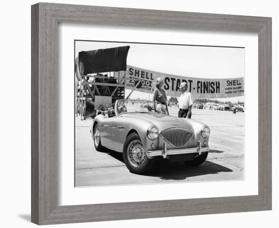 Donald Healey with an Austin Healey at a Motor Race-null-Framed Photographic Print