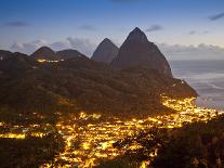 The Pitons and Soufriere at Night, St. Lucia, Windward Islands, West Indies, Caribbean-Donald Nausbaum-Photographic Print
