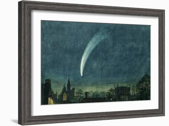 Donati's Comet over Balliol College (W/C with Scratching Out on Paper)-William of Oxford-Framed Giclee Print