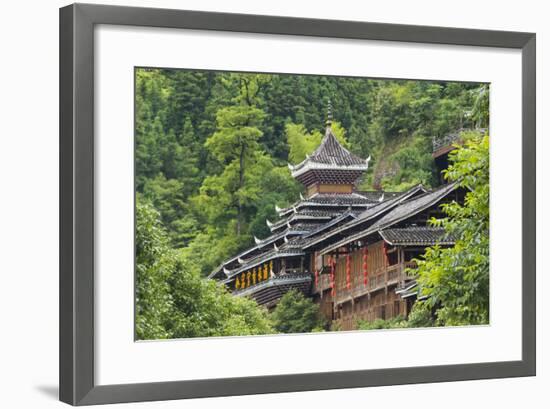 Dong village in the mountain, Zhaoxing, Guizhou Province, China.-Keren Su-Framed Premium Photographic Print