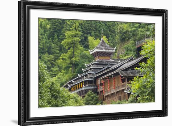 Dong village in the mountain, Zhaoxing, Guizhou Province, China.-Keren Su-Framed Photographic Print