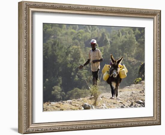 Donkey Carrying Water, Santo Antao, Cape Verde Islands, Africa-R H Productions-Framed Photographic Print