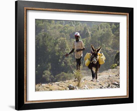 Donkey Carrying Water, Santo Antao, Cape Verde Islands, Africa-R H Productions-Framed Photographic Print