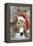 Donkey Wearing Christmas Hat in Snowy Scene-null-Framed Premier Image Canvas