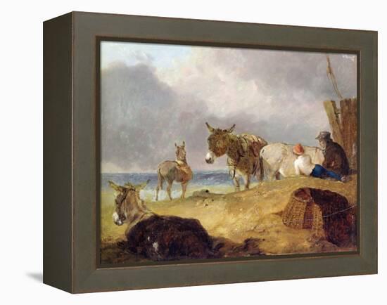 Donkeys and Figures on a Beach-Julius Caesar Ibbetson-Framed Premier Image Canvas