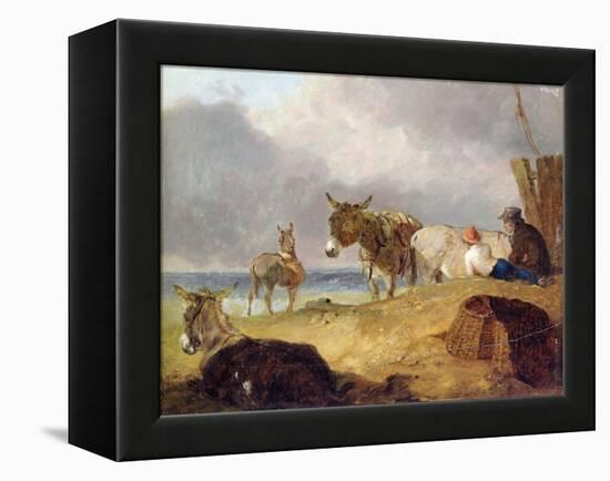Donkeys and Figures on a Beach-Julius Caesar Ibbetson-Framed Premier Image Canvas