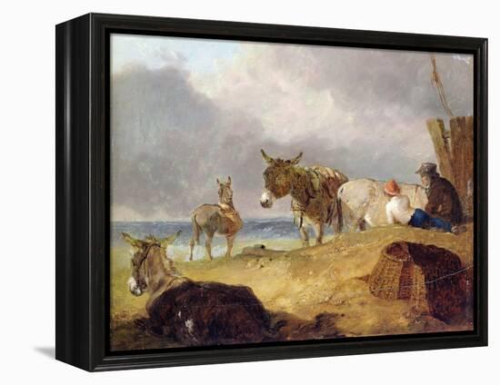 Donkeys and Figures on a Beach-Julius Caesar Ibbetson-Framed Premier Image Canvas