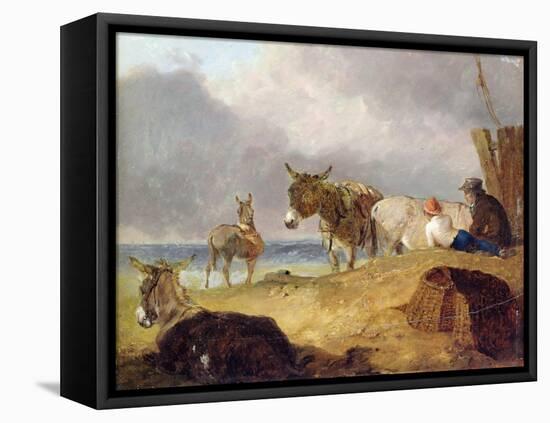 Donkeys and Figures on a Beach-Julius Caesar Ibbetson-Framed Premier Image Canvas