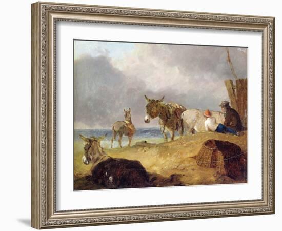 Donkeys and Figures on a Beach-Julius Caesar Ibbetson-Framed Giclee Print