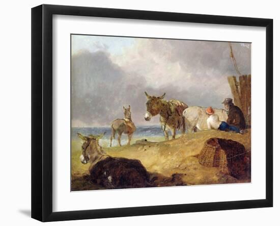 Donkeys and Figures on a Beach-Julius Caesar Ibbetson-Framed Giclee Print