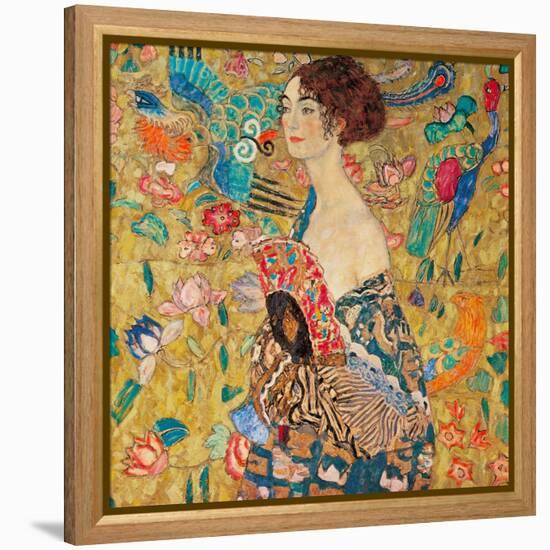 Donna con ventaglio-Gustav Klimt-Framed Stretched Canvas