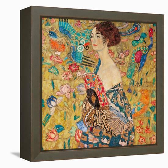 Donna con ventaglio-Gustav Klimt-Framed Stretched Canvas