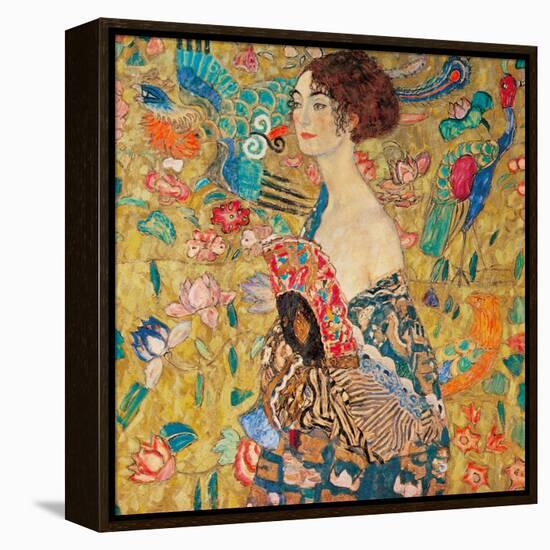 Donna con ventaglio-Gustav Klimt-Framed Stretched Canvas