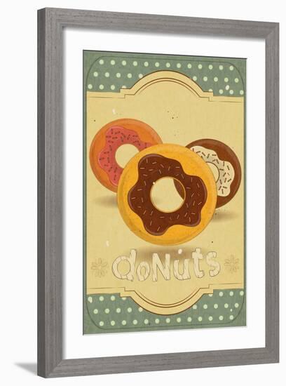 Donuts On Retro Card-elfivetrov-Framed Art Print