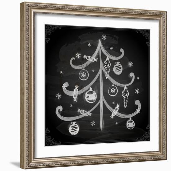 Doodle Christmas Tree with Balls for Xmas Design-Ozerina Anna-Framed Art Print