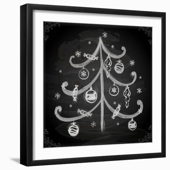 Doodle Christmas Tree with Balls for Xmas Design-Ozerina Anna-Framed Art Print