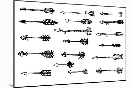 Doodle Hand Drawn Arrows Set. Vector Hand Drawn Sketch. Hunting Doodles-mcherevan-Mounted Art Print