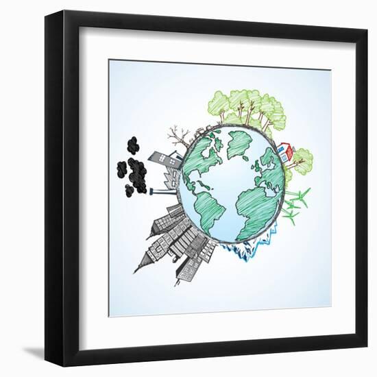 Doodle Image Of Earth And Environment-Pixelcraft-Framed Art Print