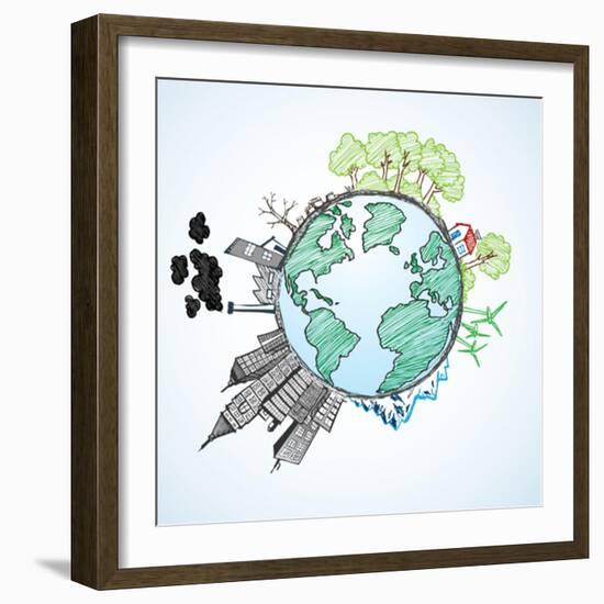 Doodle Image Of Earth And Environment-Pixelcraft-Framed Art Print