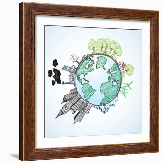 Doodle Image Of Earth And Environment-Pixelcraft-Framed Art Print