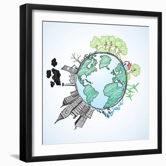 Doodle Image Of Earth And Environment-Pixelcraft-Framed Art Print