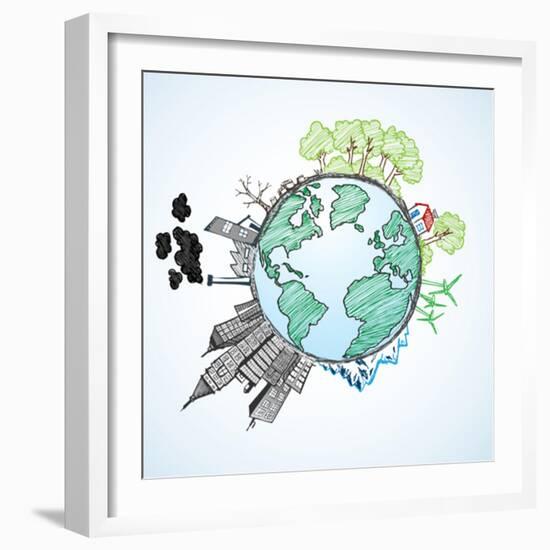 Doodle Image Of Earth And Environment-Pixelcraft-Framed Art Print