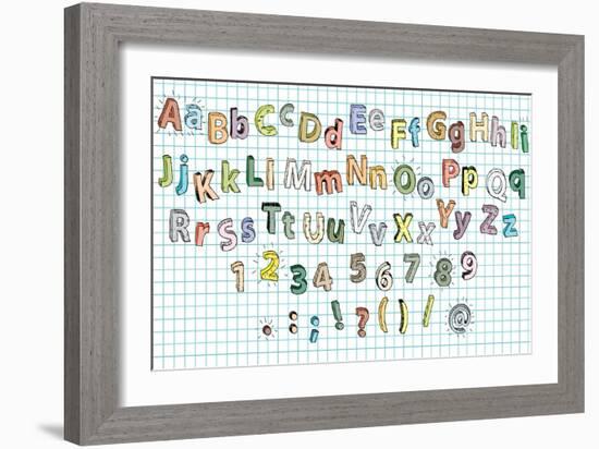 Doodled Grunge Alphabet-vook-Framed Premium Giclee Print