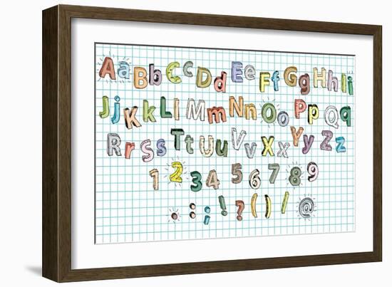 Doodled Grunge Alphabet-vook-Framed Premium Giclee Print