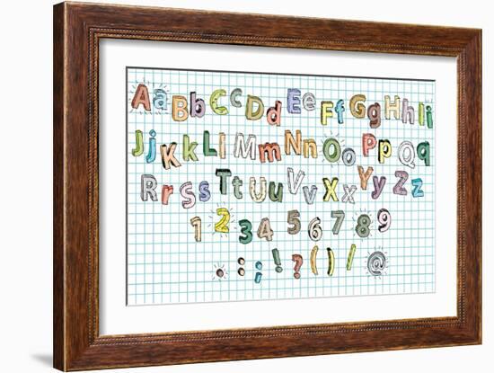 Doodled Grunge Alphabet-vook-Framed Premium Giclee Print