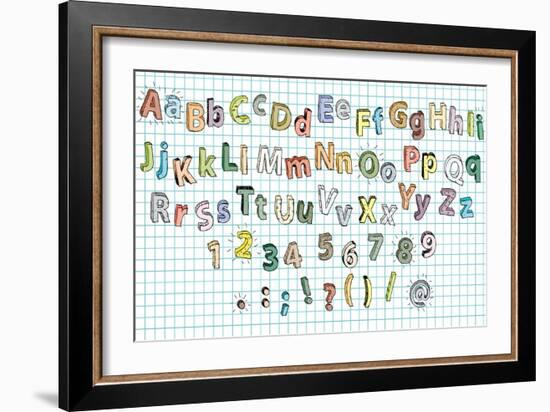 Doodled Grunge Alphabet-vook-Framed Premium Giclee Print