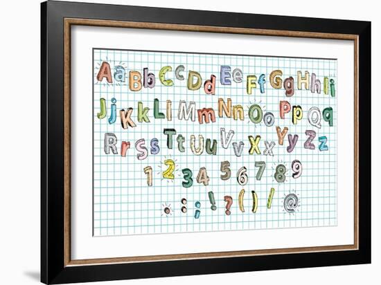 Doodled Grunge Alphabet-vook-Framed Art Print