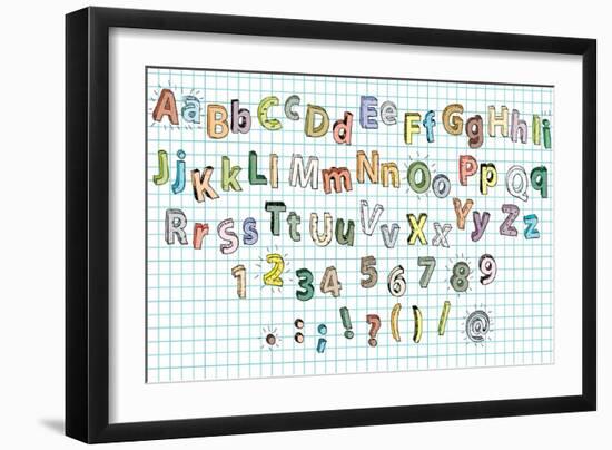 Doodled Grunge Alphabet-vook-Framed Art Print