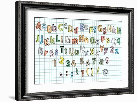 Doodled Grunge Alphabet-vook-Framed Art Print