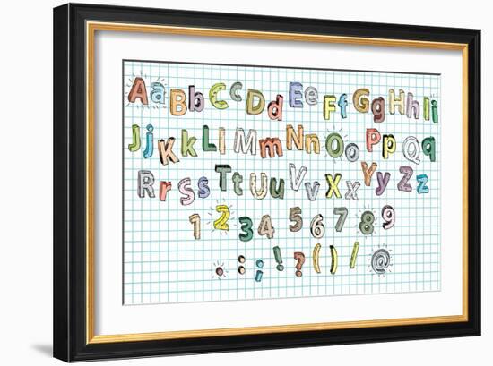 Doodled Grunge Alphabet-vook-Framed Art Print