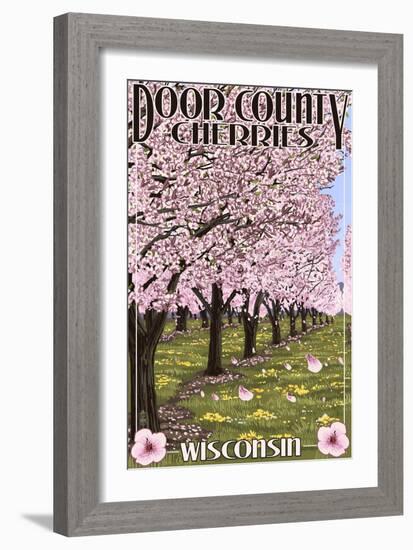 Door County, Wisconsin - Cherry Blossoms-Lantern Press-Framed Premium Giclee Print