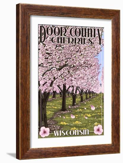 Door County, Wisconsin - Cherry Blossoms-Lantern Press-Framed Premium Giclee Print