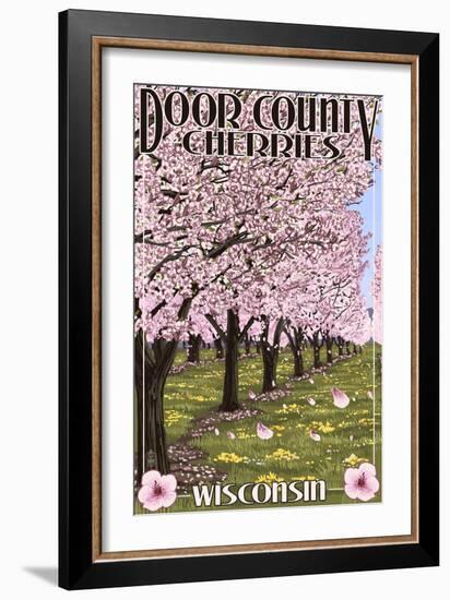 Door County, Wisconsin - Cherry Blossoms-Lantern Press-Framed Premium Giclee Print