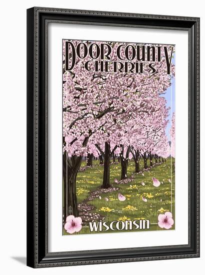 Door County, Wisconsin - Cherry Blossoms-Lantern Press-Framed Premium Giclee Print