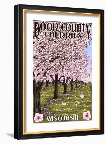 Door County, Wisconsin - Cherry Blossoms-Lantern Press-Framed Premium Giclee Print