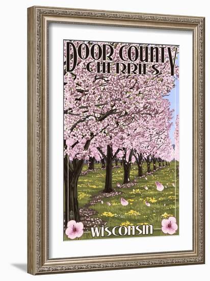 Door County, Wisconsin - Cherry Blossoms-Lantern Press-Framed Art Print