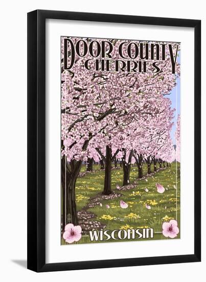 Door County, Wisconsin - Cherry Blossoms-Lantern Press-Framed Art Print