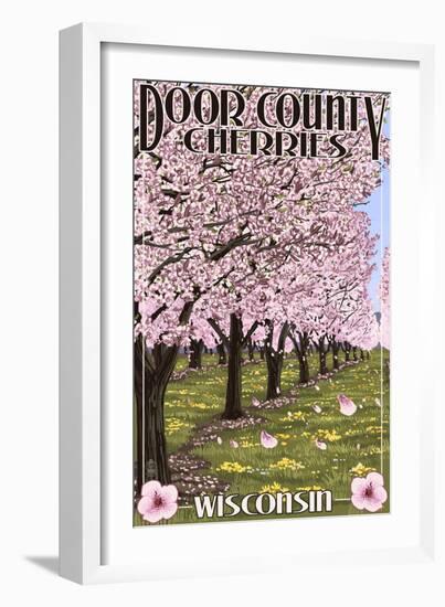 Door County, Wisconsin - Cherry Blossoms-Lantern Press-Framed Art Print