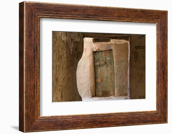 Door in Oasis Town of Al Qasr in Western Desert of Egypt with Old Town-Peter Adams-Framed Photographic Print