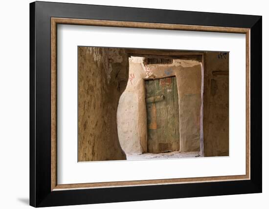 Door in Oasis Town of Al Qasr in Western Desert of Egypt with Old Town-Peter Adams-Framed Photographic Print